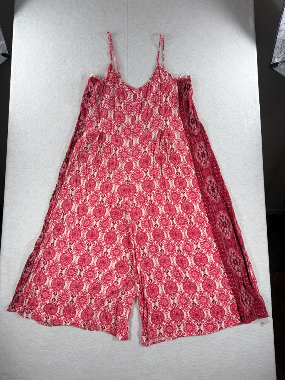Hem & Thread Red and White Paisley Printed Spaghetti Strap Jumpsuit L